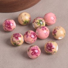 50pcs Flower Painting 12mm Round Ceramic Porcelain Loose Beads DIY Jewelry Lot