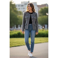 Boston Proper Womens Blazer Size 2 Grey Wool Blend Military Pocket Academic