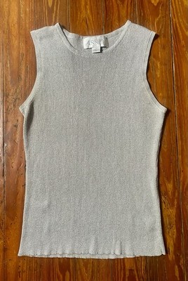 Casual Corner Women s Medium Knit Top Silver Metallic Sleeveless Stretch