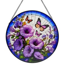 Morning Glory Stained Glass Window Hanging, 9.8    Bindweed Butterfly