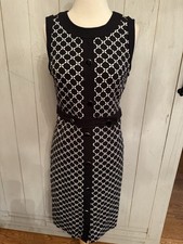 Talbots Dress Black & White Sleeveless Geo Print Zip Up Buttons Detail Sz-S NWT