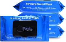 PentaCleanse 75% Sanitizing Alcohol Hand Wipes Soft&Strong 60 Wipes Each-4 Pack