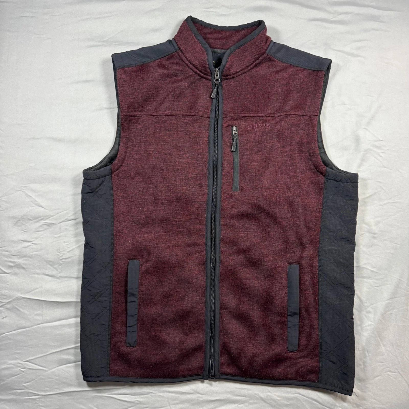 Orvis Mens XL Sweater Fleece Vest R65 Red Black Full Zip Outdoor Pockets Fishing