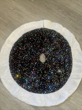 Rainbow Multicolor/white Faux Christmas Tree Skirt 33  Inch Glitter Sequins Xmas
