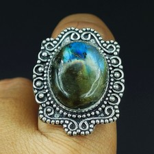 Natural Labradorite Gemstone Handmade 925 Sterling Silver Ring Size-6.5 US