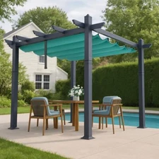 10'x10' Patio Pergola ,Aluminum Outdoor Pergola w/Retractable Canopy Sun Shade