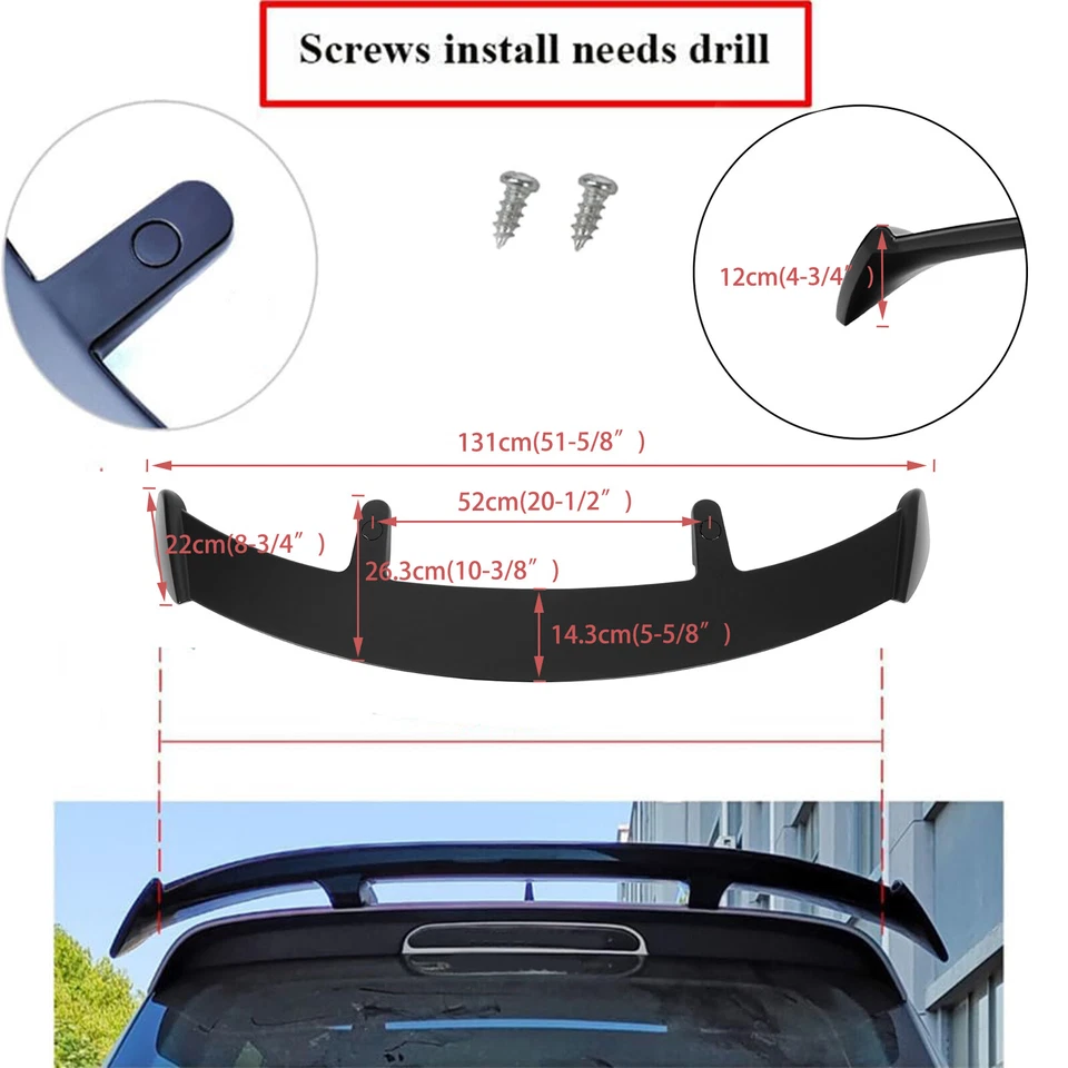 For Mazda 2 Hatchback 51.6'' Rear Trunk Window Roof Spoiler Wing Lip Matte Black Foto 3 de 4