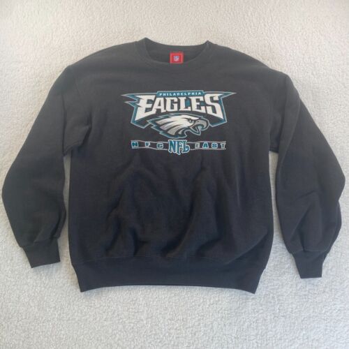 Vintage Philadelphia Eagles Sweatshirt Mens Medium Black Crew Neck NFL NFC East - Foto 1 di 6