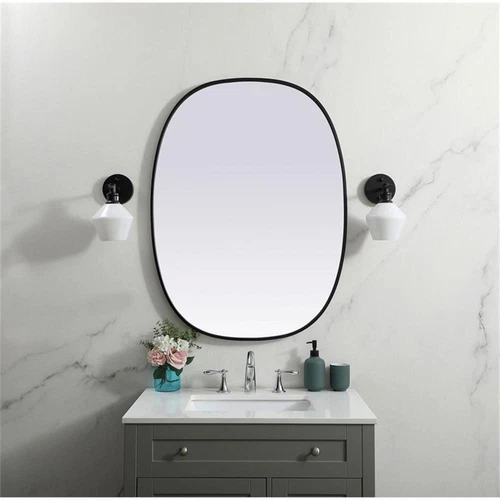 Elegant Decor Brynn 30x40" Oval Modern MDF Wood/Iron Mirror in Black - Picture 9 of 11
