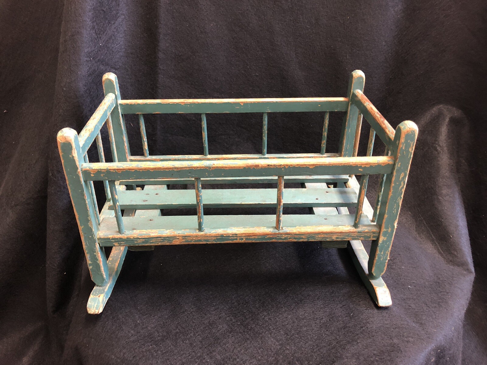 Vintage Antique Wooden Baby Doll Toy Rocking Cradle Crib Green eBay