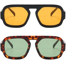Trendy Hexagon Aviator Sunglasses for Women Men 70s Retro Square Flat Top Geo...
