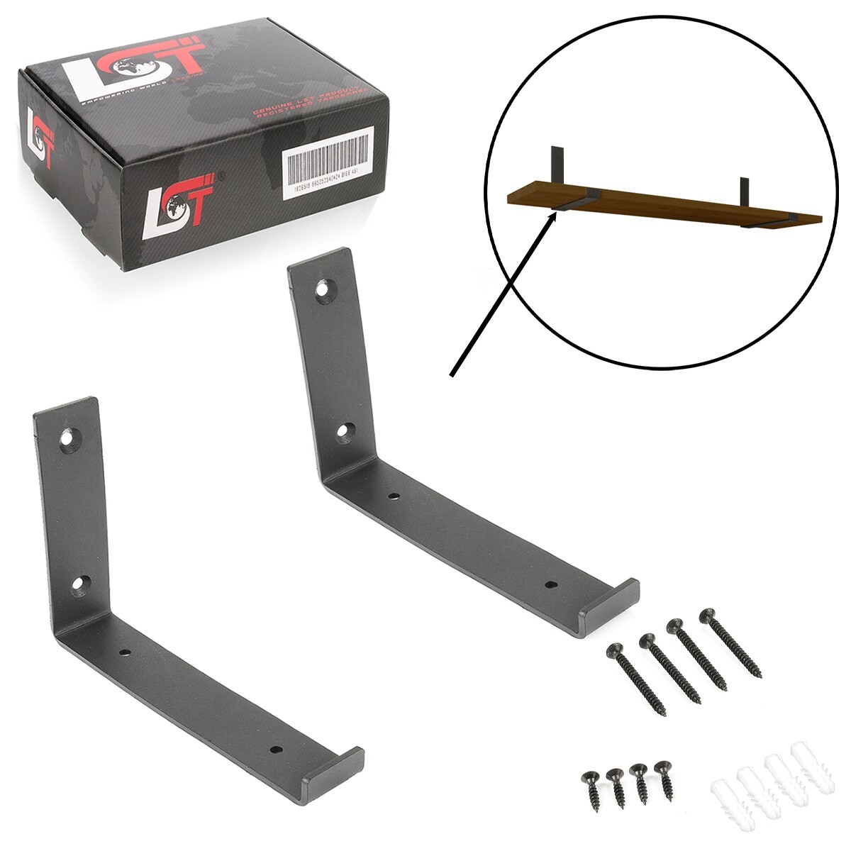 6x Wall Bracket Metal Angle Shelf Bracket with Screws Floating Shelf Black 200mm