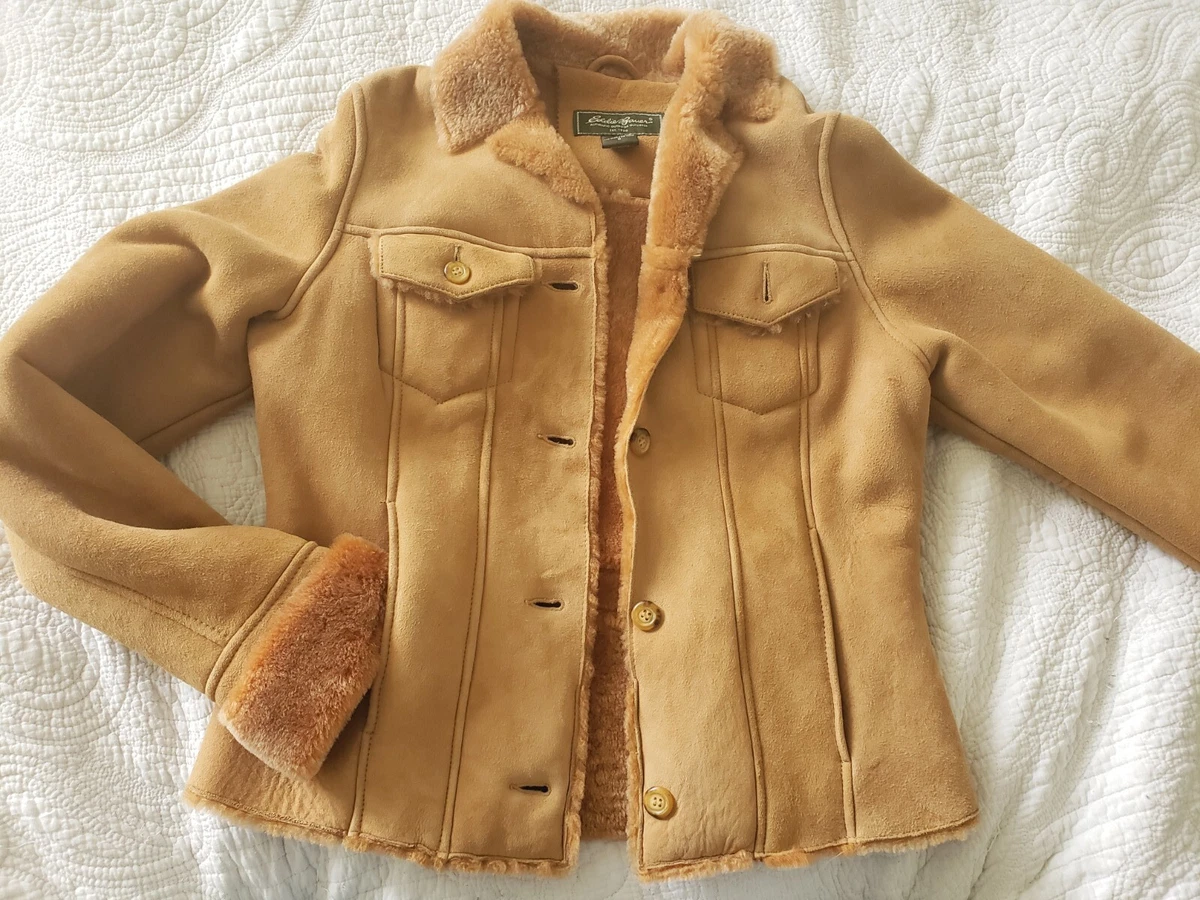 Eddie Bauer genuine shearling jacket sheepskin coat lamb fur suede S | eBay