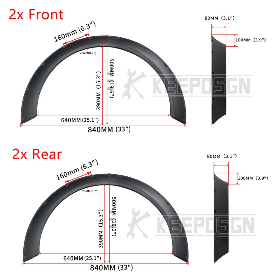 4x alargadores de para-lama CONCAVE 4" corpo largo parafusos arcos de roda para Toyota Celica 86 - Imagem 2 de 4