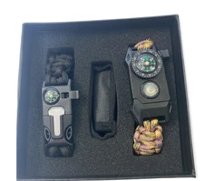 Survival Multi Camo Paracord Black Bracelet Set color