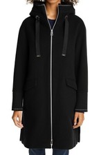 New Herno Hooded Long Wool Blend Coat In Black Size 46 Us Size 10 #c1488