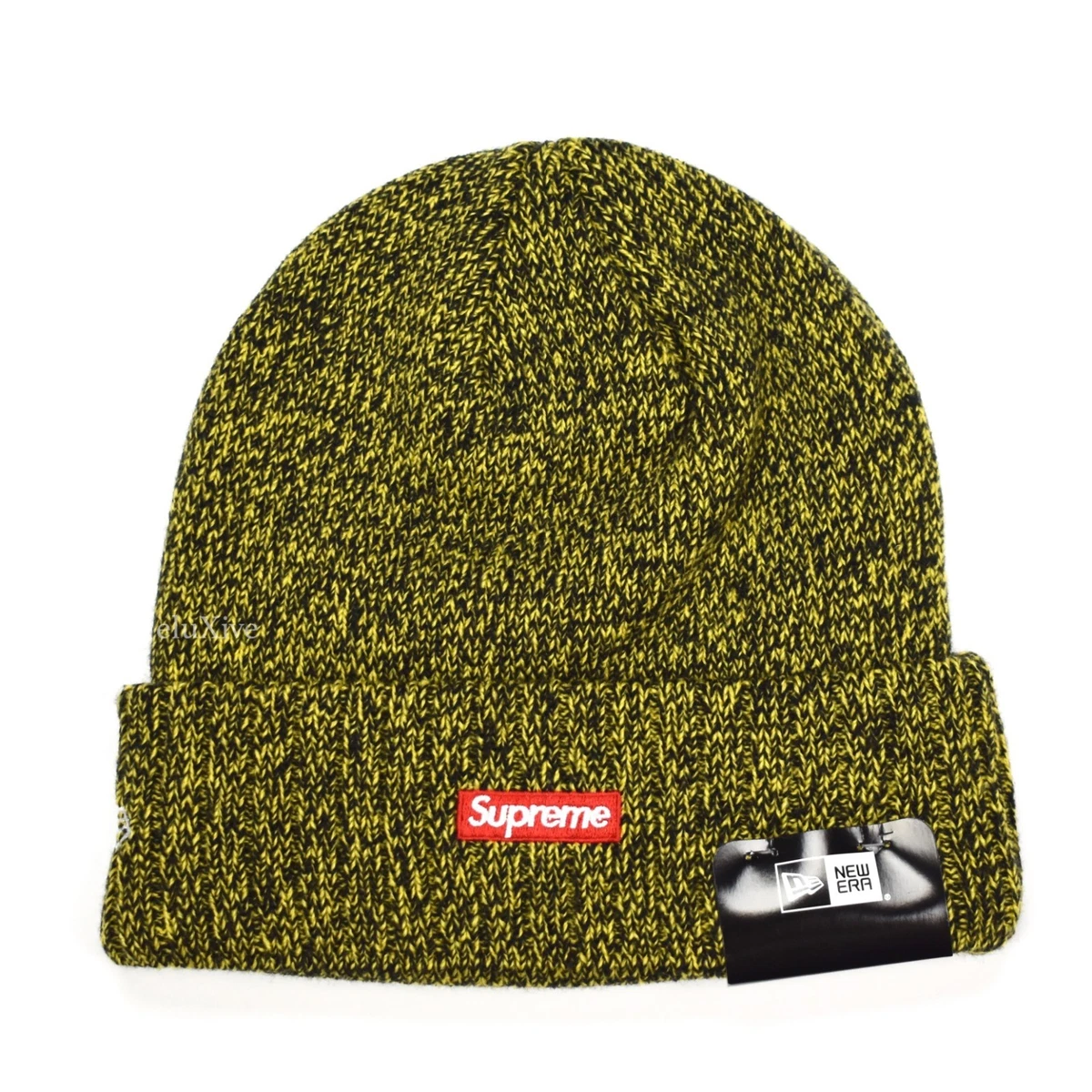 NWT Supreme New Era Black Yellow Speckle Arc Logo Beanie Knit Hat FW18  AUTHENTIC