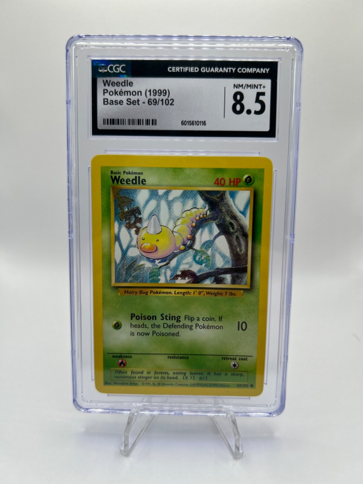 1999 Pokemon Base Set Shadowless Weedle #69 CGC 8.5 NM-MT+