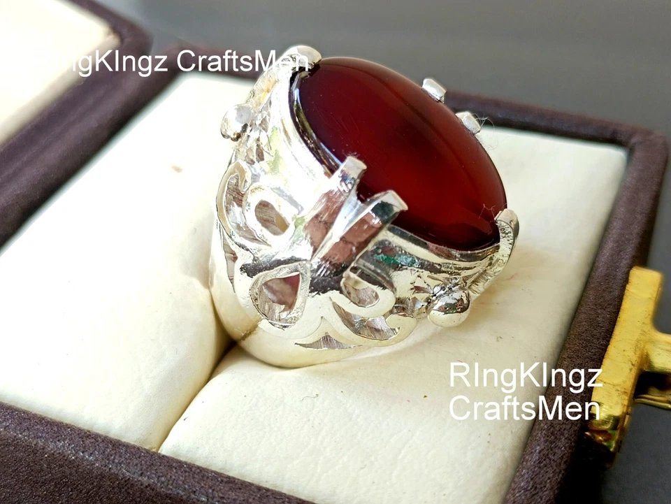 Красное мужское кольцо Aqeeq с натуральным йеменским камнем акик серебро 925 пробы агат мужское кольцо - Изображение 4 из 4