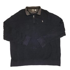 Polo Ralph Lauren Sweater Men's XXL Cotton Quarter-Zip Mock Neck Navy Blue