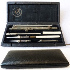 BOÎTE COFFRET COMPAS + CACHE ECRITURE DESSIN MAÇON ARCHITECTE HM PARIS