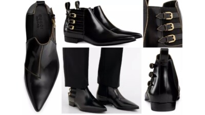 GUCCI BLACK LEATHER CHELSEA BOOTS WITH GOLDEN SIDE BUCKLES SIZEZ 4-10 UNISEX