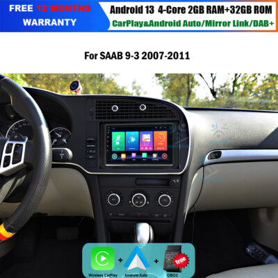 Für SAAB 9-3 93 2007-2011 DAB+ CarPlay Android 13 Autoradio GPS Sat Nav BT +OBD