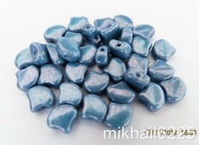 20 7.5 x 7.5 mm Czech Glass Matubo Ginkgo Leaf Beads: Luster - Opaque Blue