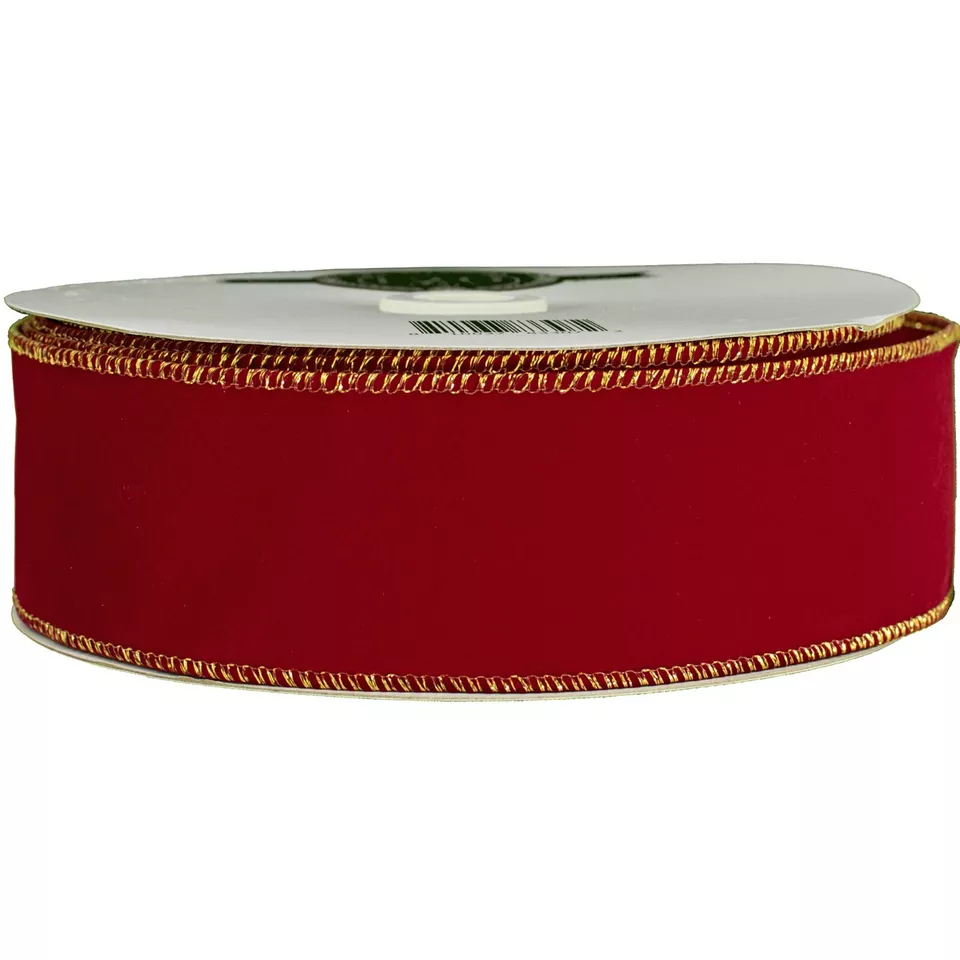 Red Velvet Christmas Ribbon, Double-Sided Gold Wire Edge, 2-1/2in Width X 50 YDS - Image 4 of 4