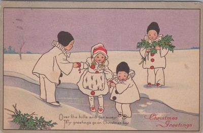 Over The Hills Far Away Christmas Greetings Snow Scene 1923 Xmas Seal Postcard