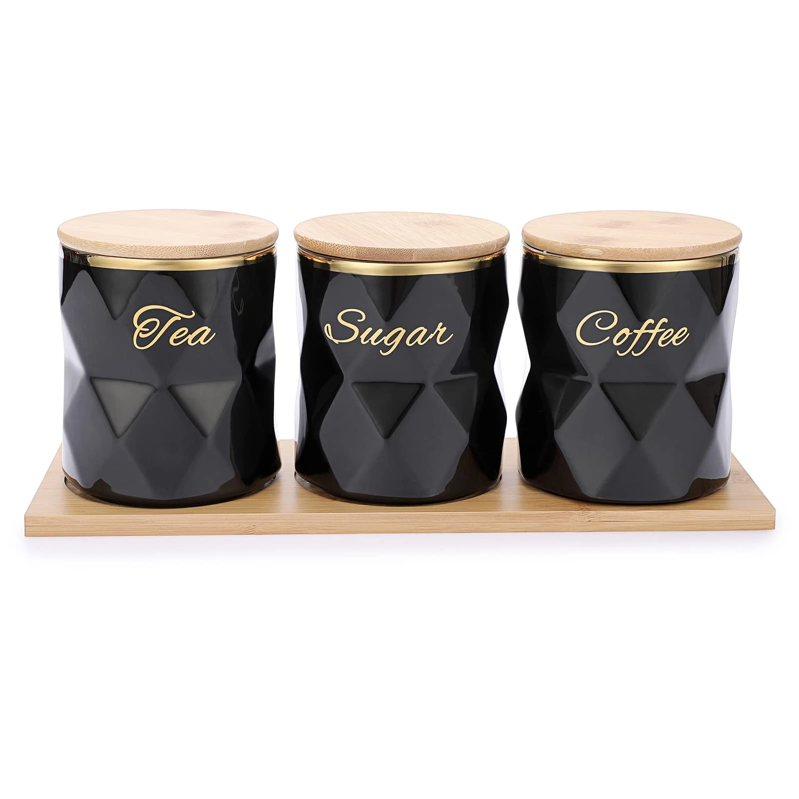 JUXYES Ceramic Canisters Set for Sugar Coffee Tea, Luxurious Storage Containe...