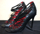 Vintage Charles Jourdan Paris black leather cage strapped stilletto heel shoes — photo 8