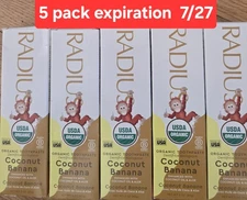 Radius Organic  Children's Toothpaste Coconut Banana 3 oz Paste 5 Pk Exp 7/2027
