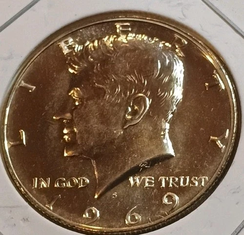 1969 S PROOF 40% SILVER KENNEDY HALF DOLLAR *FREE SHIPPING* IN 2x2 Coin Flip