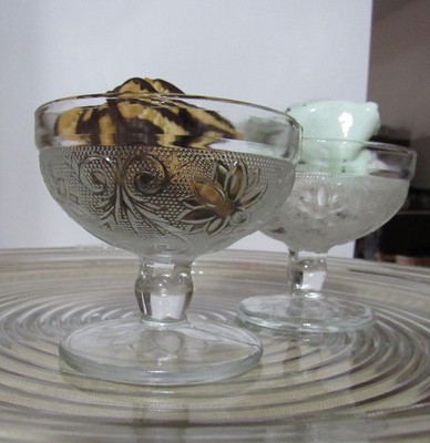 Indiana glass clear sandwich pattern vintage sherbet bowls set of 2 three inches