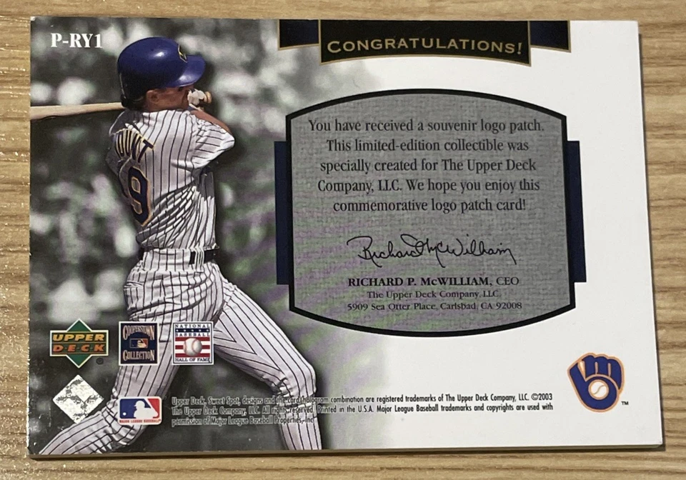 2003 Upper Deck Sweet Spot Classic Souvenir Logo Robin Yount #P-RY1 Patch HOF - Image 2 of 2