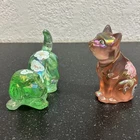 Fenton Glass Dog & Cat Lot Of 2, Signed/Hand Painted. 95th Anniversary Carnival.