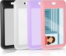 4 Pack Sliding ID Badge Holders, Heavy Duty Hard Plastic Vertical Card Protector