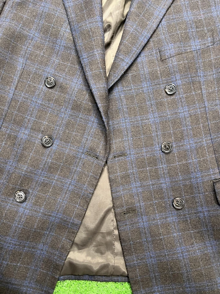 Lauren Ralph Lauren Blazer мужской 42S серый синий клетчатый двубортный шерстяной чек - Изображение 3 из 4