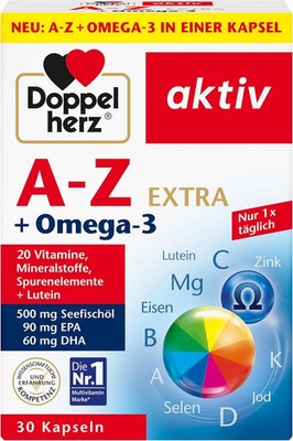 Doppelherz A-Z + Omega-3 Extra - 20 Vitamine, Mineralstoffe & Spurenelemente + O