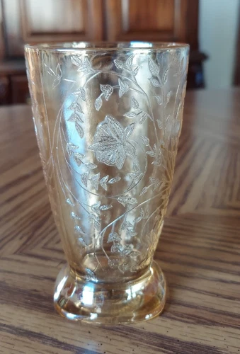 Vintage Jeanette Floragold Footed 10 ounce Tumbler Glass