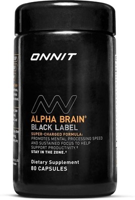 Onnit Alpha Brain Black Label - Premium Citicoline Brain Capsules - 80 Capsules
