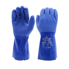 Chemical Resistant Gloves PVC Heavy-Duty Model 660 12 Inch Large Blue 12 Pack