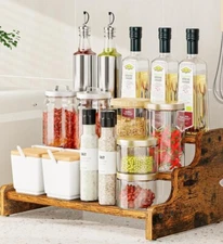 Wooden 3-Tier Spice Rack Shelf Kitchen Storage Jars Stand Wine Display Organizer