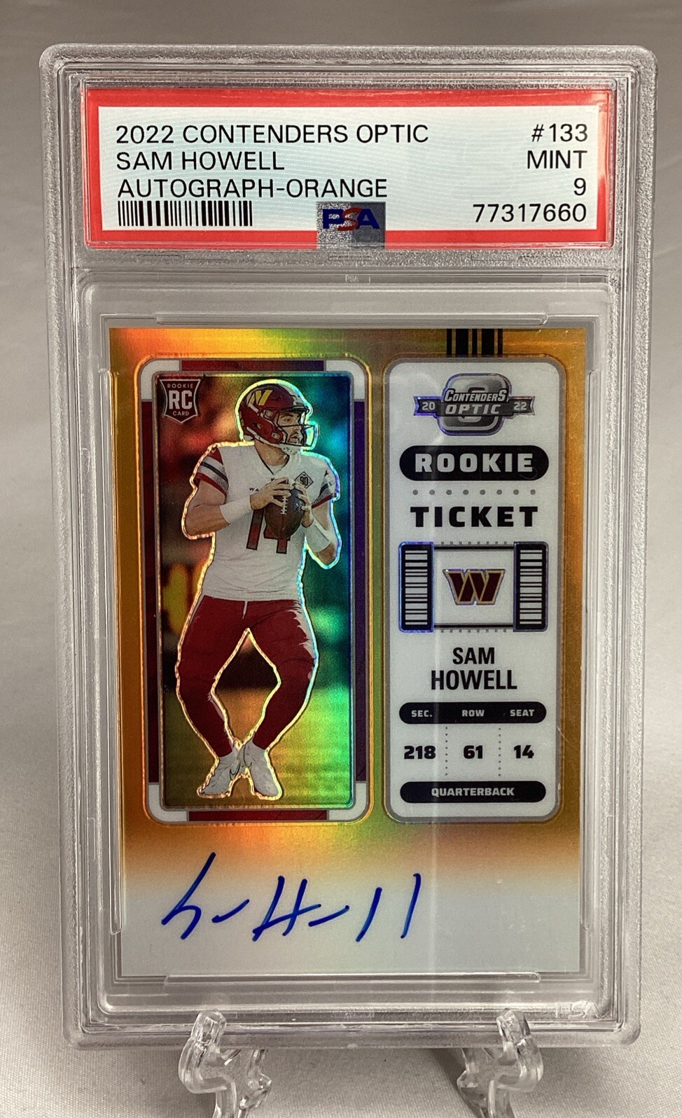 Sam Howell Rookie Auto /50 PSA9 2022 Panini Contenders Optic Ticket Orange Prizm