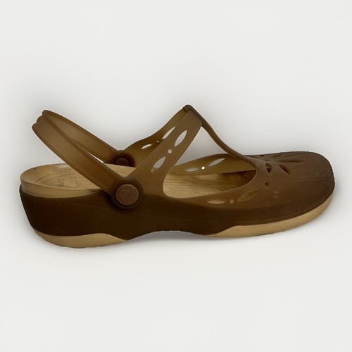Crocs Shoes Women 6 Isabella Mary Jane Clogs Wedge Brown Slip On - Picture 6 of 7