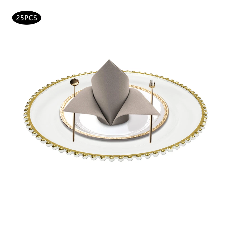 25 Packaged Western Food Plates 32cm Plastic With Transparent Gold Thread Beads - Image 4 of 4