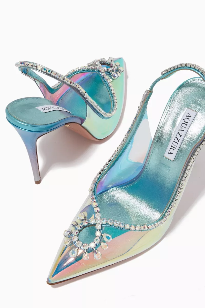 New AQUAZZURA Seduction Crystal 105 embellished iridescent PVC pumps 36.5 1 295