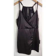 Lulus Women's Sz. M Black Satin V Neck Adjustable Racer Back Short Dress NWT