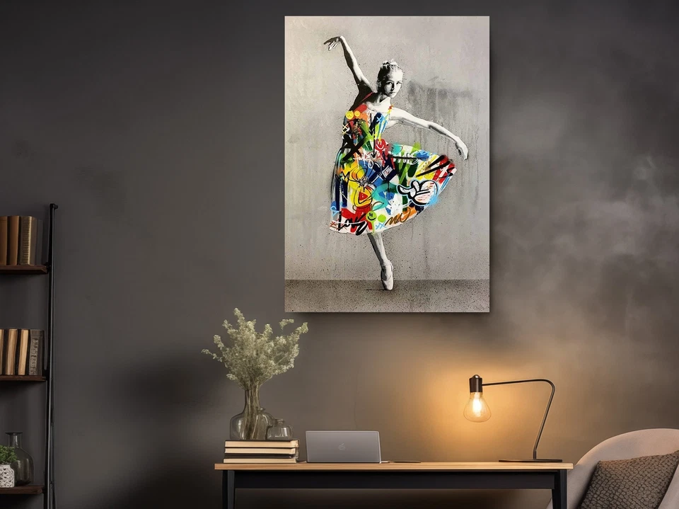 Póster colorido de bellas artes lienzo arte graffiti impresión bailarina Banksy Foto 3 de 4